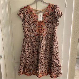 NWT embroidered leopard dress
